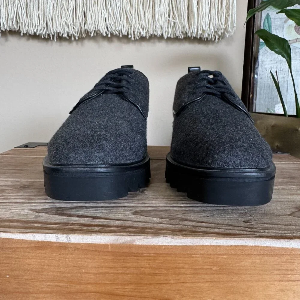 Zara Gray Felted Flannel‎ Blucher Platform Track Sole 90s Academia Oxford Shoes